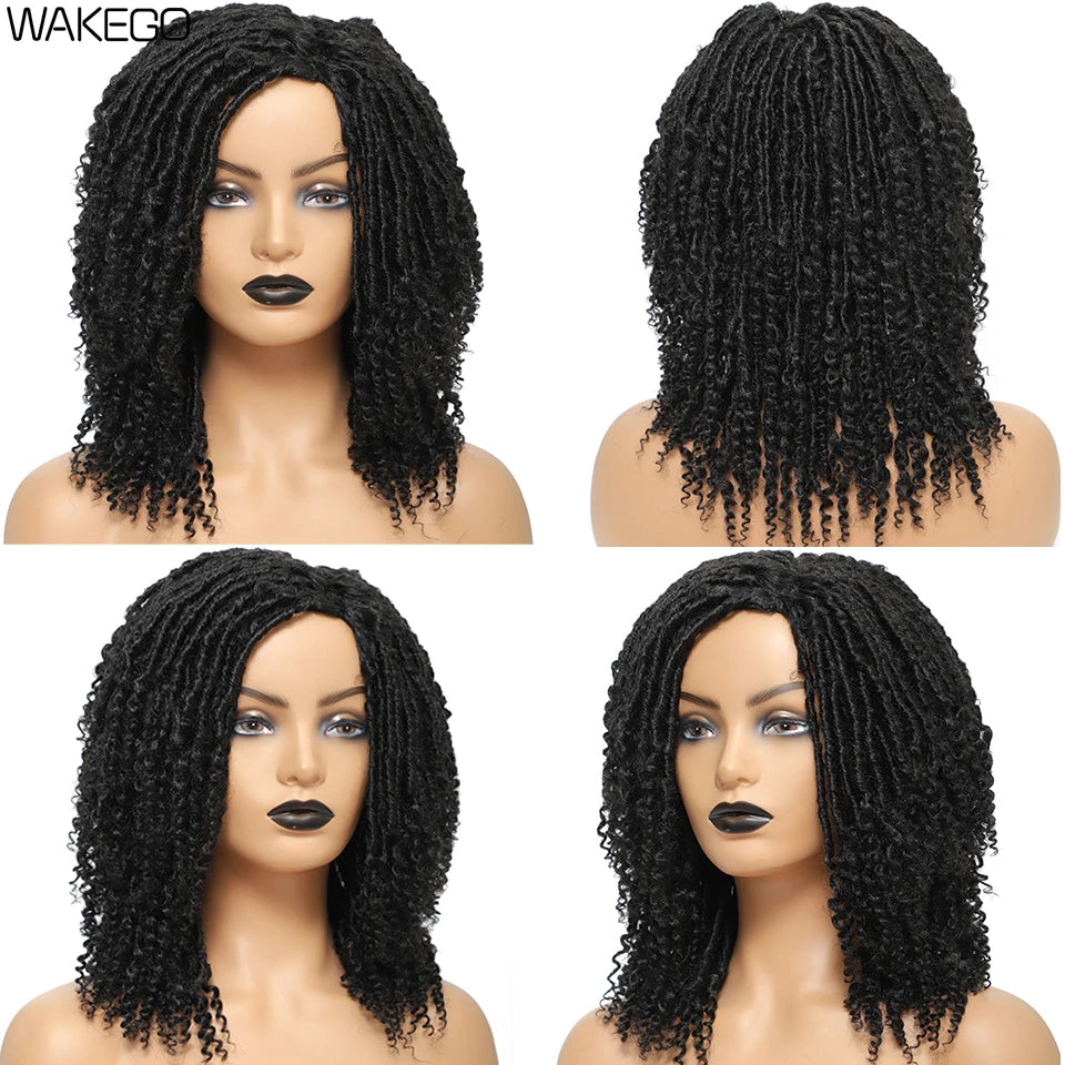 Wakego Goddess Faux Locs Short Dreadlock Wig with Curly Ends for All 1B Color / 12INCHES