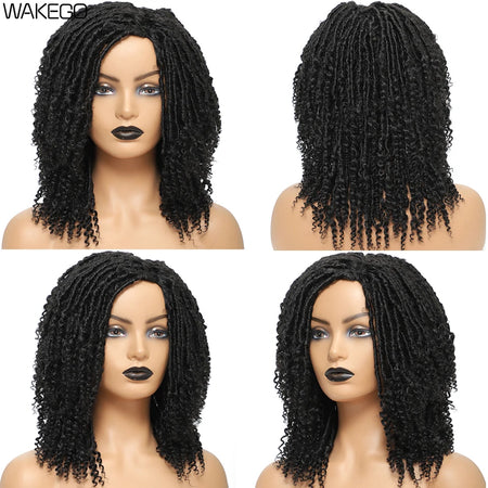 Wakego Goddess Faux Locs Short Dreadlock Wig with Curly Ends for All 1B Color / 12INCHES