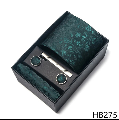 Elegant Plaid Silk Tie Handkerchief Cufflink Set for Men HB275