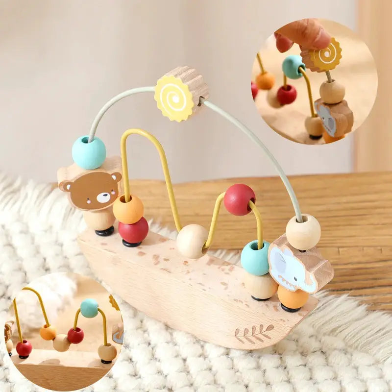 Montessori Wooden Beading Toy For Kids With Cartoon Animals Threading Game by InterCyprus Trading Ltd