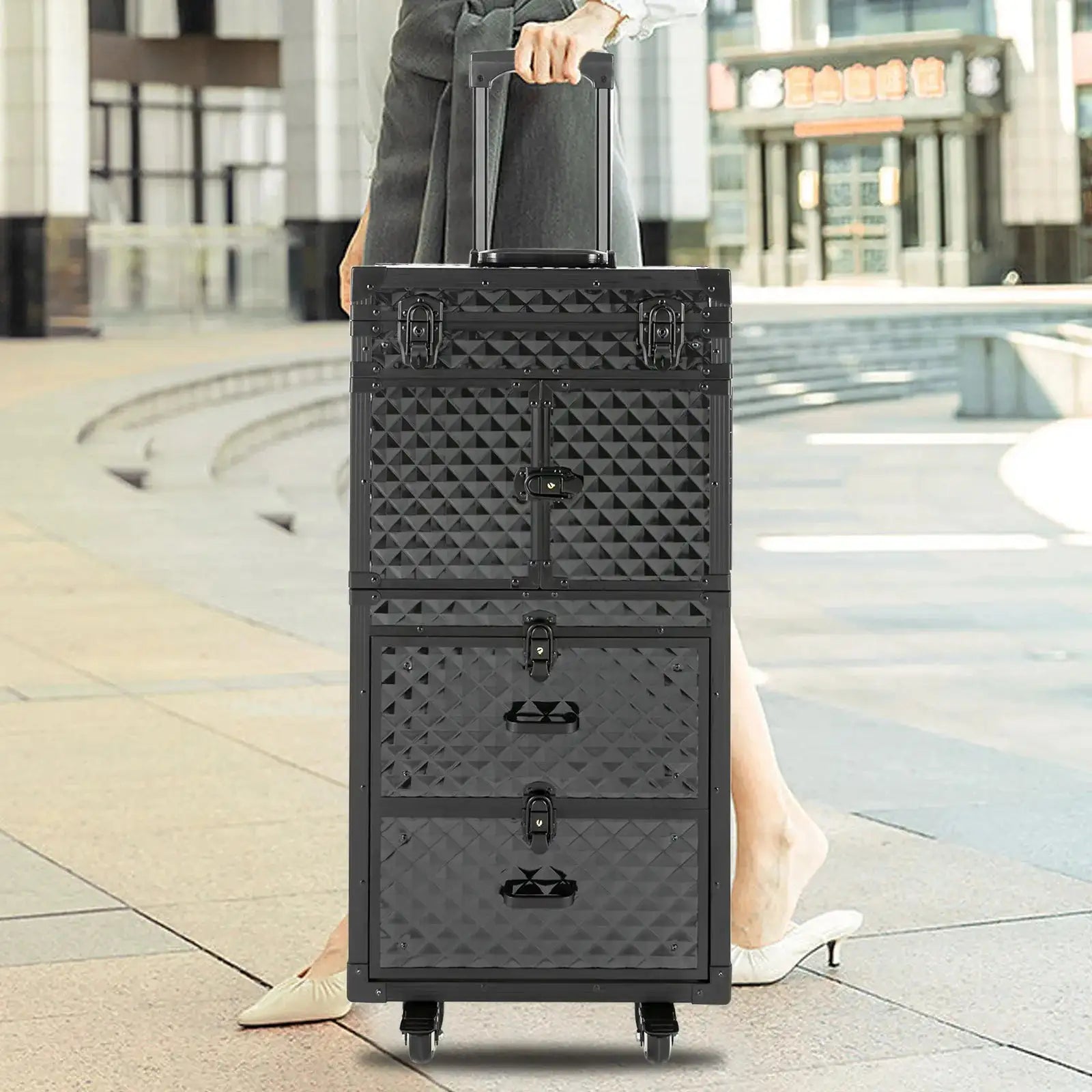 4-Tier Rolling Makeup Trolley &ndash; Lockable, 33 Lb Capacity