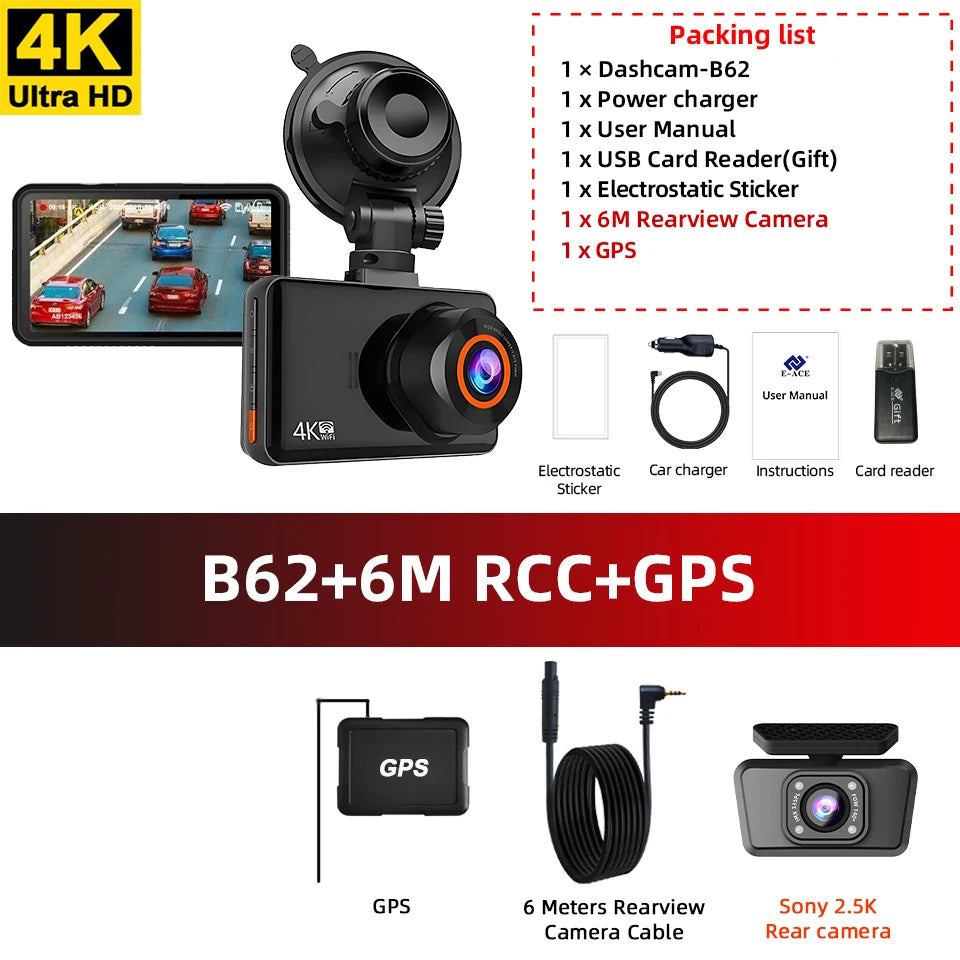 ACCEO Dash Cam 4K Front 2.5K Rear Dual &ndash; Night Vision