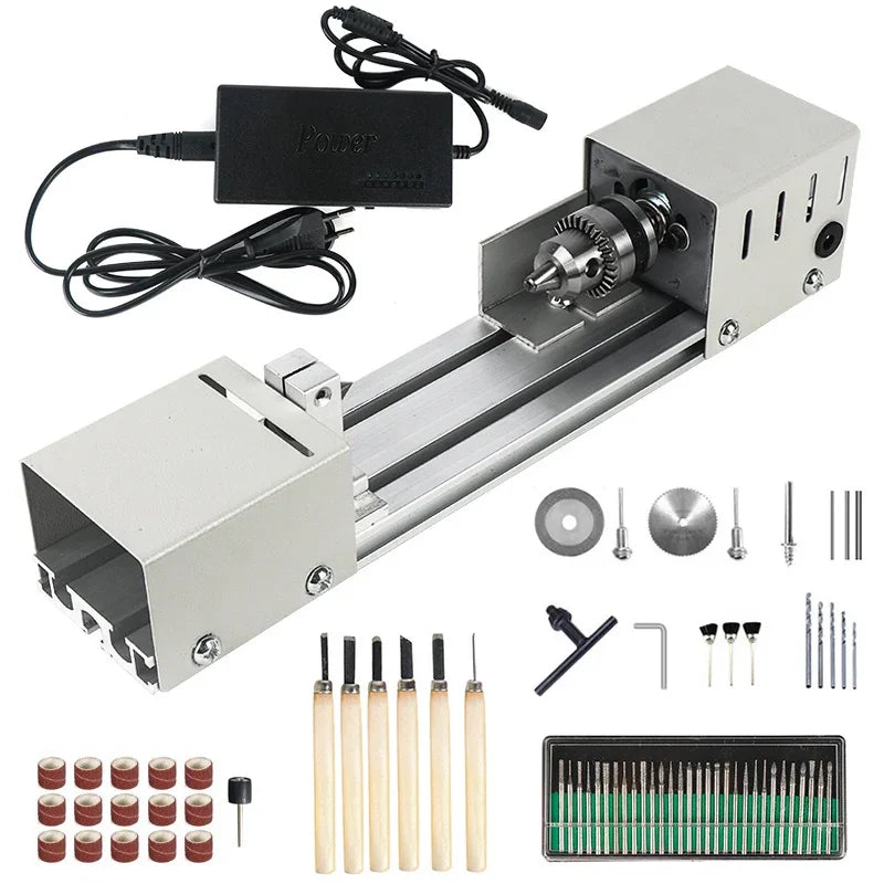 Mini Wood Lathe With Stainless Steel Base For 12V DC Bead Polishing