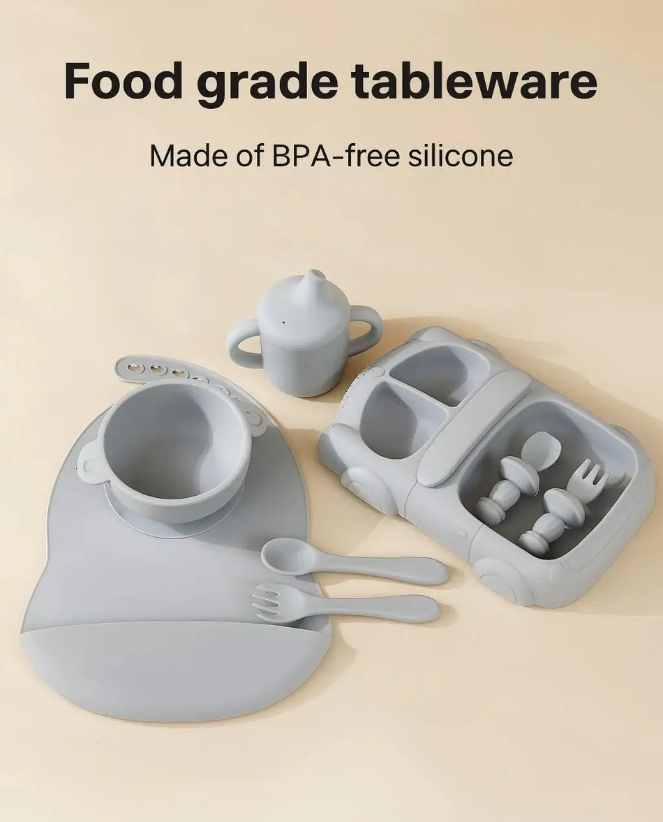 8-Piece Silicone Baby Tableware Set With Suction Bowls And Training Utensils