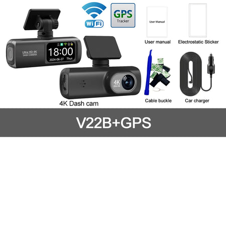 UHD 4K Dash Cam Dual Lens &ndash; Built-In WiFi and GPS for 24-Hour Parking Monitoring V22B-GPS / 64G