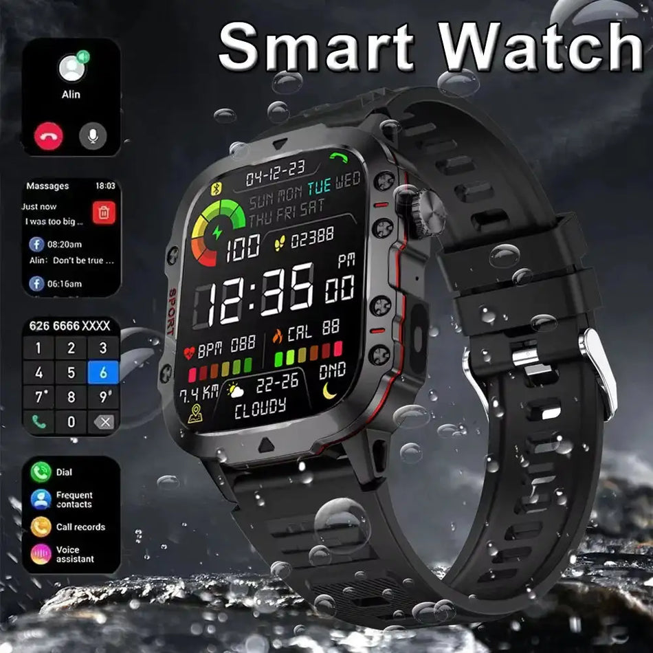LAXASFIT Smartwatch Bluetooth Talk 2In HR LED Flashlight