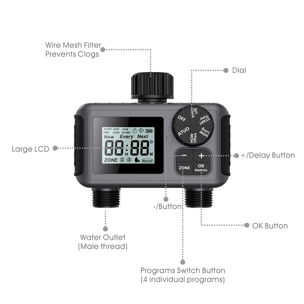 One Half Outlet Button Knob Timer &ndash; Smart Irrigation Timer 2 Outlets-A