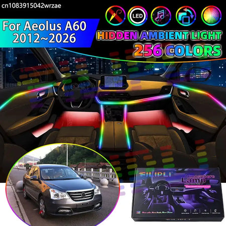 For Aeolus A60 2012~2026 EV E70 2013 2014 RGB Car Interior Ambient Lights Strips Breathing Lighting Kit App Control LED strips by InterCyprus Trading Ltd