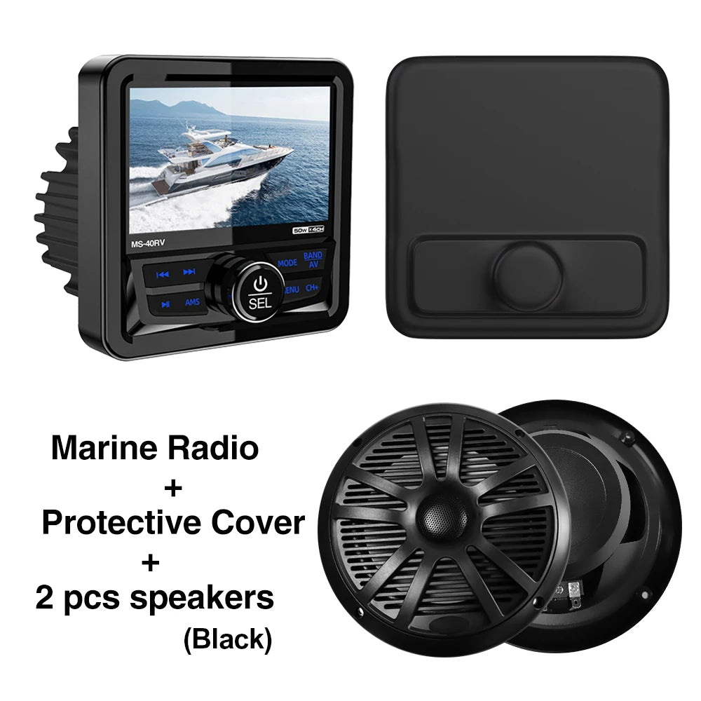 RV Radio Marine Stereo MP5 &ndash; Waterproof IPX5 Bluetooth Cover Black