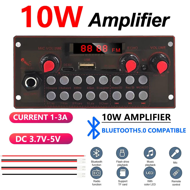 10W Bluetooth 5.0 усилвателна платка с MP3 декодер, USB, Aux FM