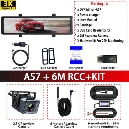 Acceo Car DVR 3K Rear View Mirror - 2.5K Dual Lens GPS DVR-6M RCC-KIT / None
