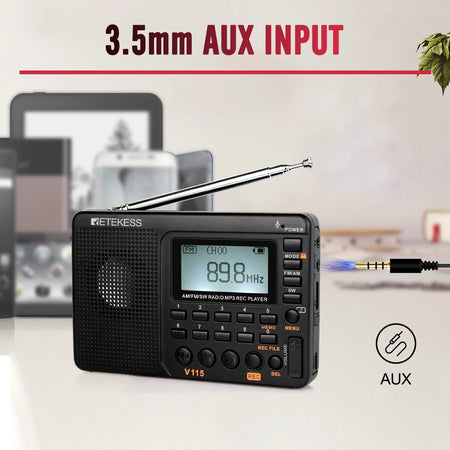 RETEKESS V115 Portable Radio with Rechargeable Battery and AM/FM/SW Function