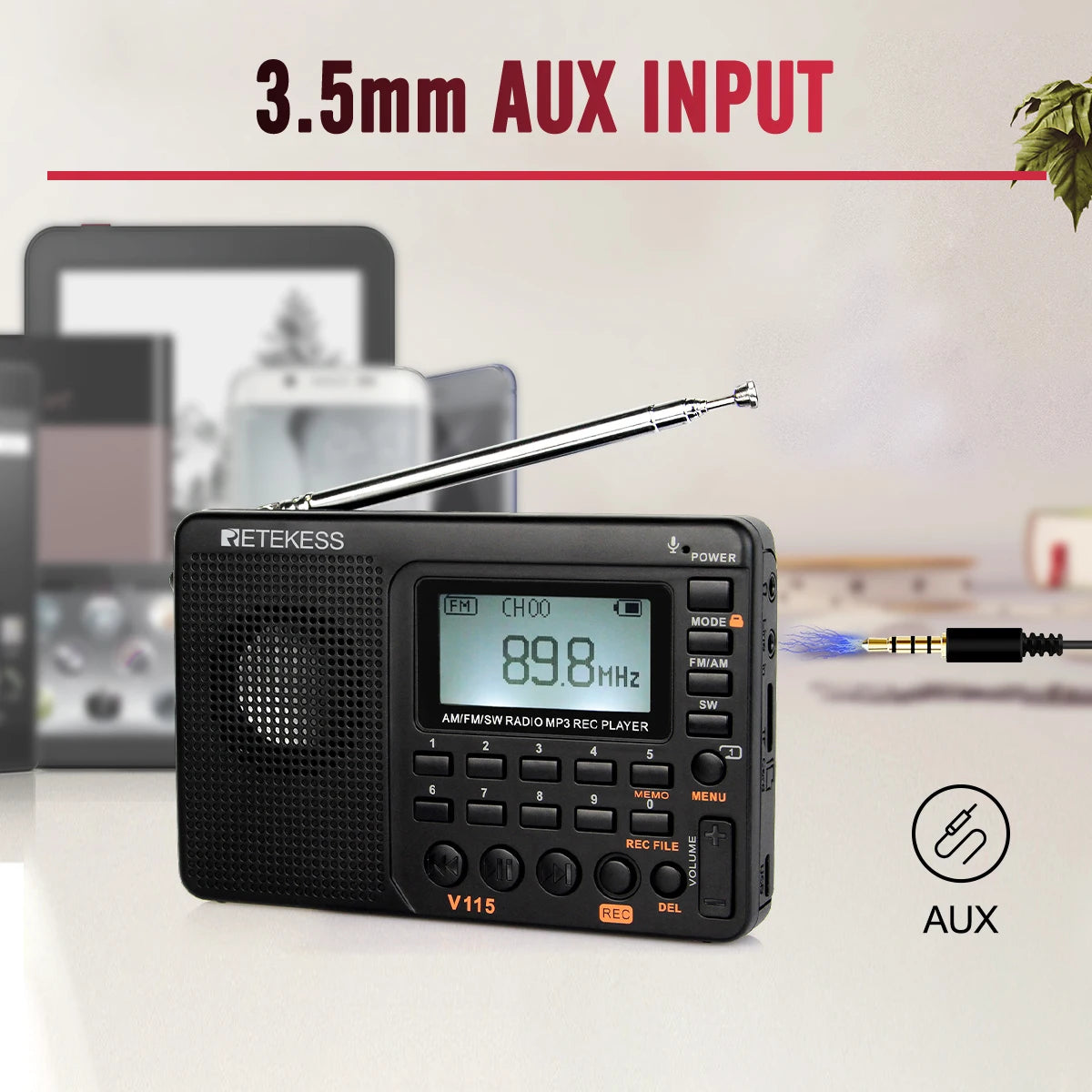 RETEKESS V115 Portable Radio with Rechargeable Battery and AM/FM/SW Bands