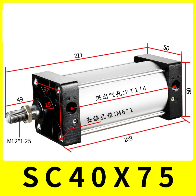 SC40 Series Bore 40mm Air Cylinder &ndash; High Thrust Up To 60 Kg SC40-75 Stroke