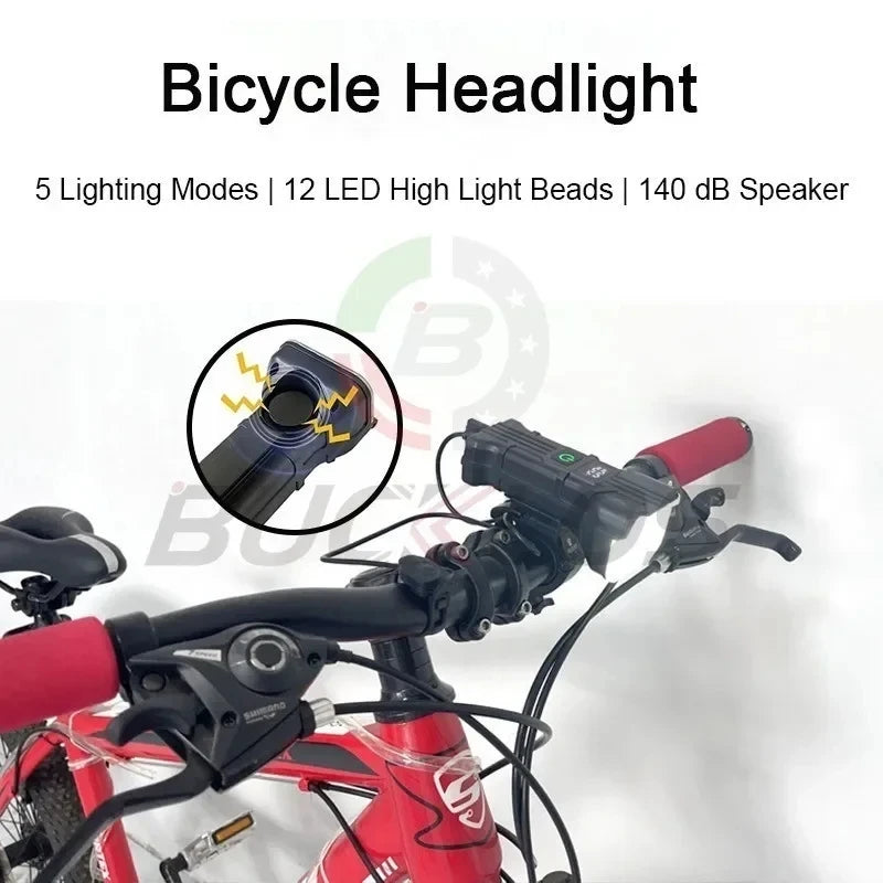 12 LED Bicycle Headlights with Horn and Loud Bell, USB Rechargeable Front Light, IPX5 Waterproof