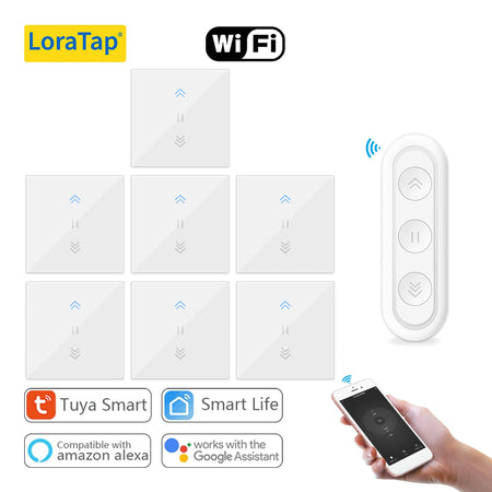 LoraTap Tuya Curtain Switch &ndash; WiFi Enabled With Google Home 1 Remote 7 Switches