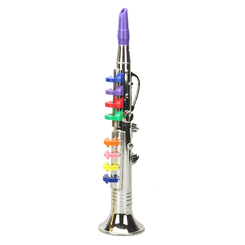 Children's Educational Toy Trumpet, Clarinet &amp; Saxophone Simulation Instruments for Early Learning Vertical sax -Silver