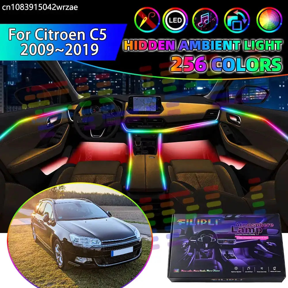 For Citroen C5 2009~2019 MK2 2th RD TD 2010 RGB Car Interior Ambient Lights Strips Breathing Lighting Kit App Control LED strips by InterCyprus Trading Ltd