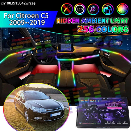 For Citroen C5 2009~2019 MK2 2th RD TD 2010 RGB Car Interior Ambient Lights Strips Breathing Lighting Kit App Control LED strips by InterCyprus Trading Ltd