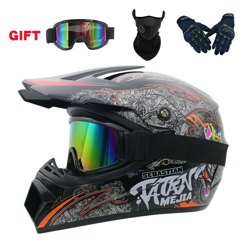 Premium Full Face Off-Road Motorcycle Helmet with 3 Free Gifts