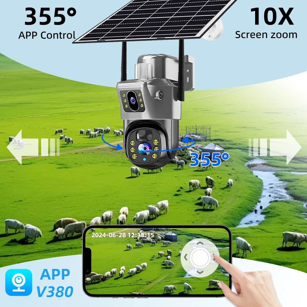 V380 Pro 4G Solar Camera Dual Lenses Outdoor 8MP 4K Low Power Battery IP Camera PIR Night Vision CCTV Security Protection