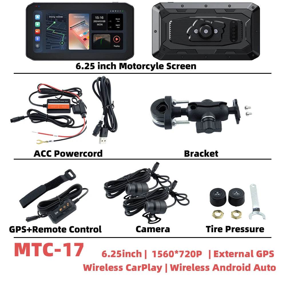 EKIY 6.25 Inch Portable Digital Motorcycle Dashboard &ndash; Wireless CarPlay and Android Auto MTC-17-DT-TP