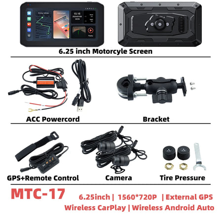 EKIY 6.25 Inch Portable Digital Motorcycle Dashboard &ndash; Waterproof GPS Navigation Display with TPMS Monitor MTC-17-DT-TP