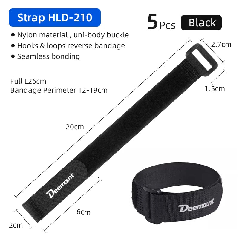 Deemount Bicycle Hook Loop Tape &ndash; Durable Nylon Fastening Straps Black 26cm 5PC / CHINA