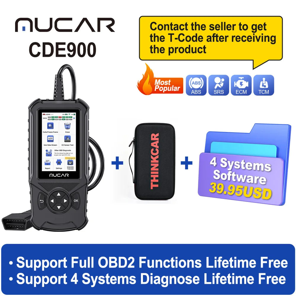 MUCAR CDE900 Obd2 Scanner &ndash; 4 Inch Touchscreen Free Update CDE900 Bag 4 Systems / brazil