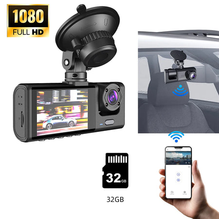 Dash Camera Night Vision 3-Lens DVR &ndash; 1080P IPS Screen Only DVR 32G