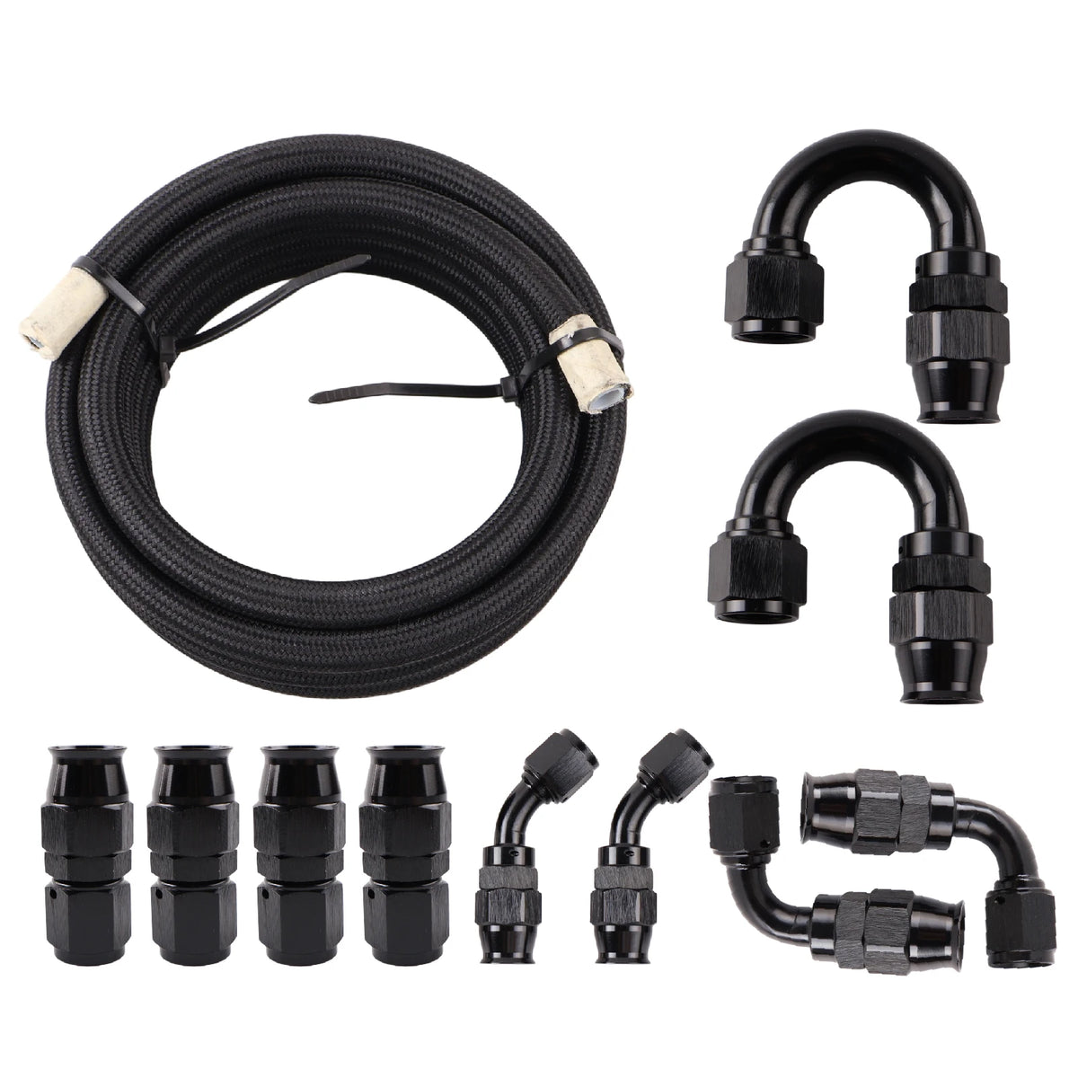 Black Nylon Braided Fuel Hose Kit With PTFE Liner And AN4 6 8 10 Fittings by InterCyprus Trading Ltd