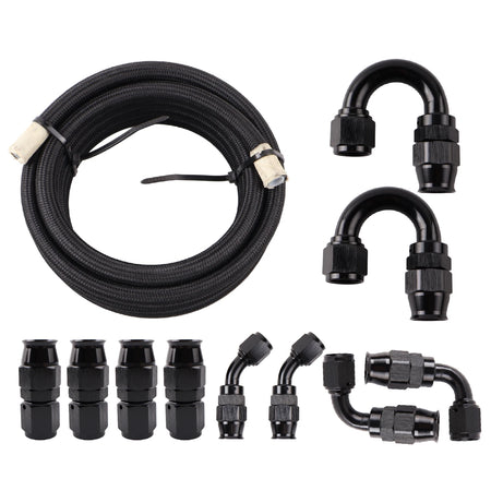 Black Nylon Braided Fuel Hose Kit With PTFE Liner And AN4 6 8 10 Fittings by InterCyprus Trading Ltd