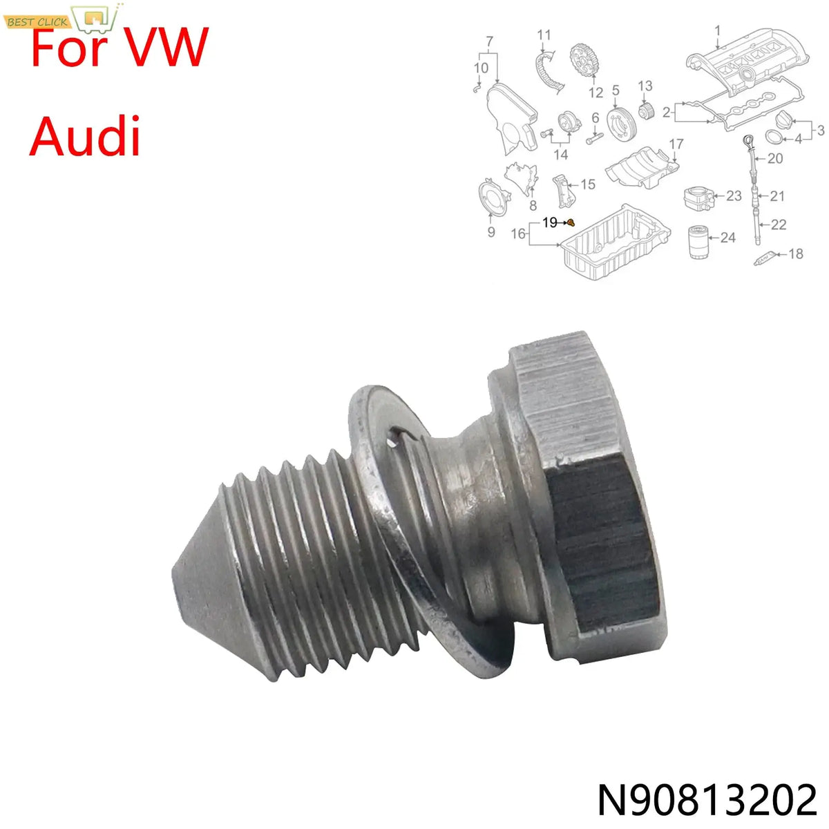 N90813202 Engine Oil Drain Plug for Audi A3 A4 A6 TT Q7 VW Beetle Golf Passat Tiguan Screw Bolt Washer Kit by InterCyprus Trading Ltd