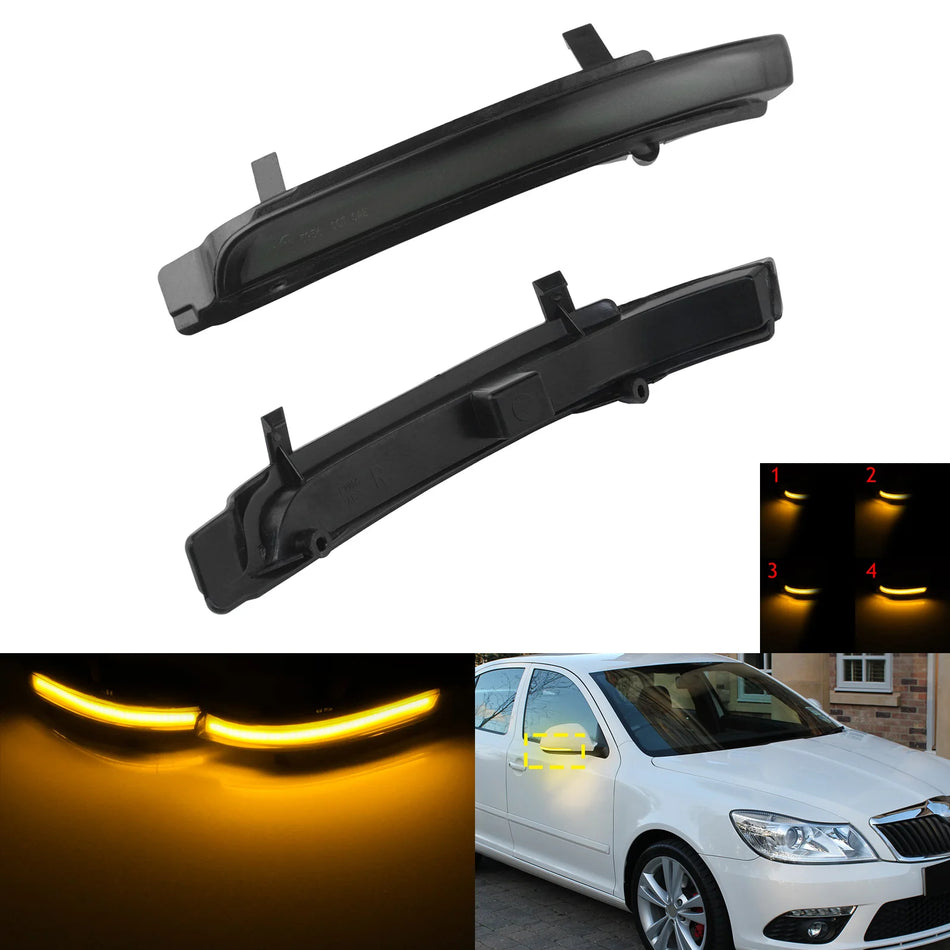 Dynamisk amber LED sidomirror indikator par för Skoda Octavia II 1Z3/1Z5 och Superb II 3T4/3T5