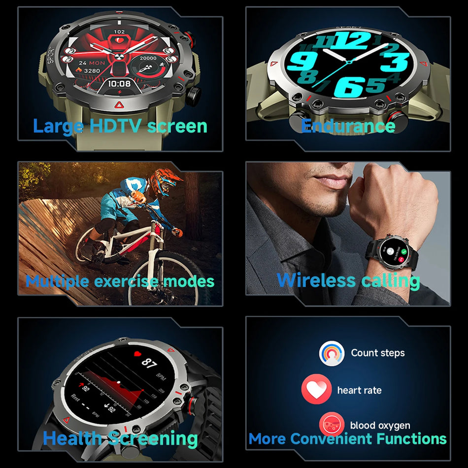 1.53 Inch AMOLED Smartwatch, Rugged Military, Fitness Tracker, Bluetooth Call