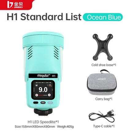 JINBEI H1 Round Head LED Speedlite - 2 in 1 Flash &amp; Video Light for Canon, Nikon, Sony Standard List Blue / Sony Hot Shoe / CHINA