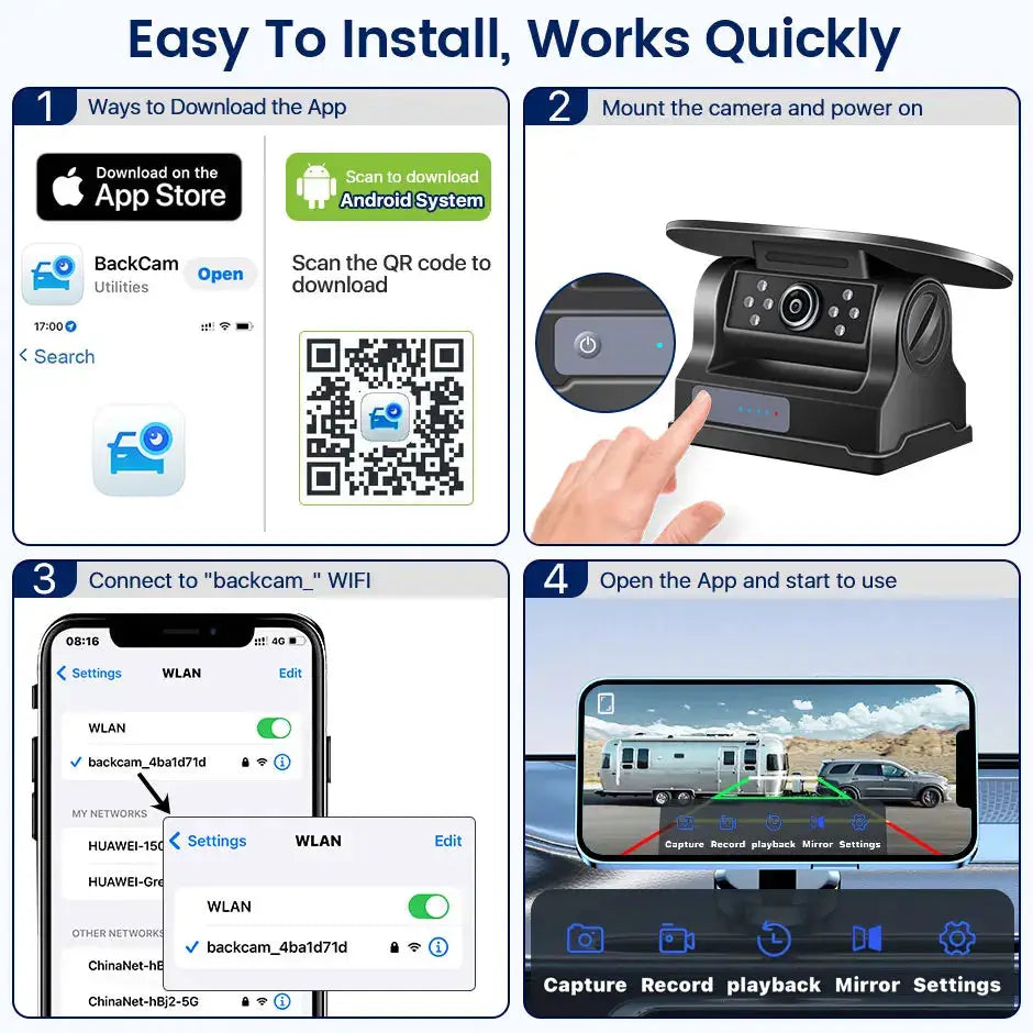 Solar HD Backup Camera With 5G Wifi And AI Blind Spot Alarm by InterCyprus Trading Ltd