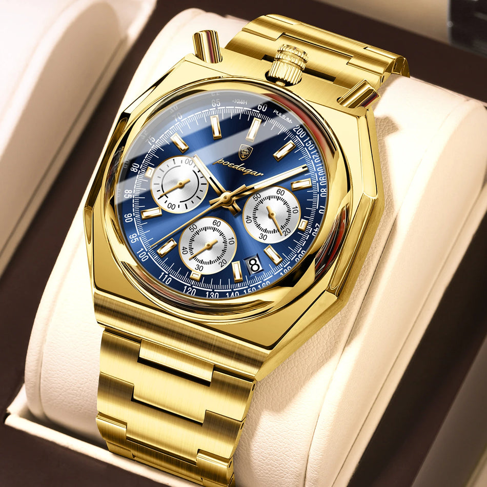 POEDAGAR Luxe Heren RVS Chronograaf Horloge Met Luminous Datum