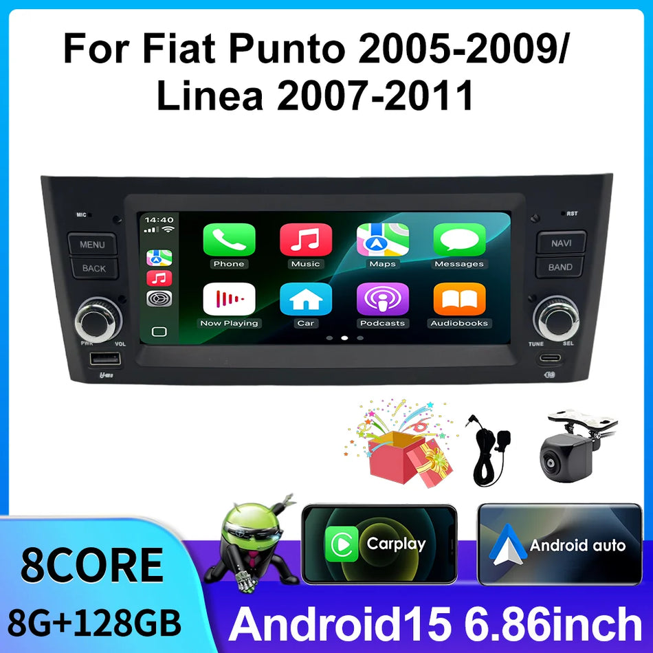 Radio samochodowe Double Din do Fiata Punto Linea z bezprzewodowym CarPlay, GPS i Bluetooth