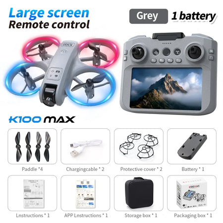 K100 Max Mini RC Drone &ndash; 4K Camera With Foldable Design 4.3in Camera White