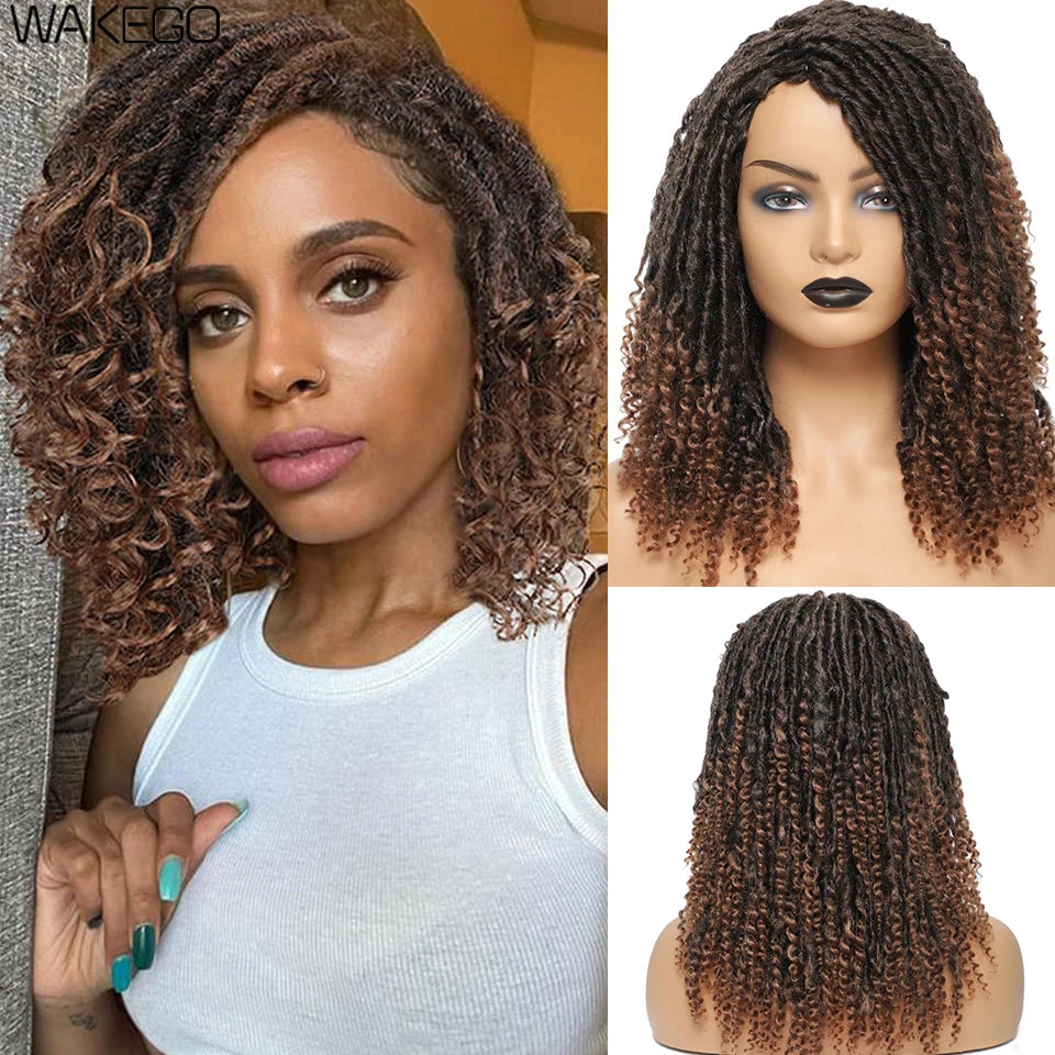 Wakego Goddess Faux Locs Short Dreadlock Wig with Curly Ends for All