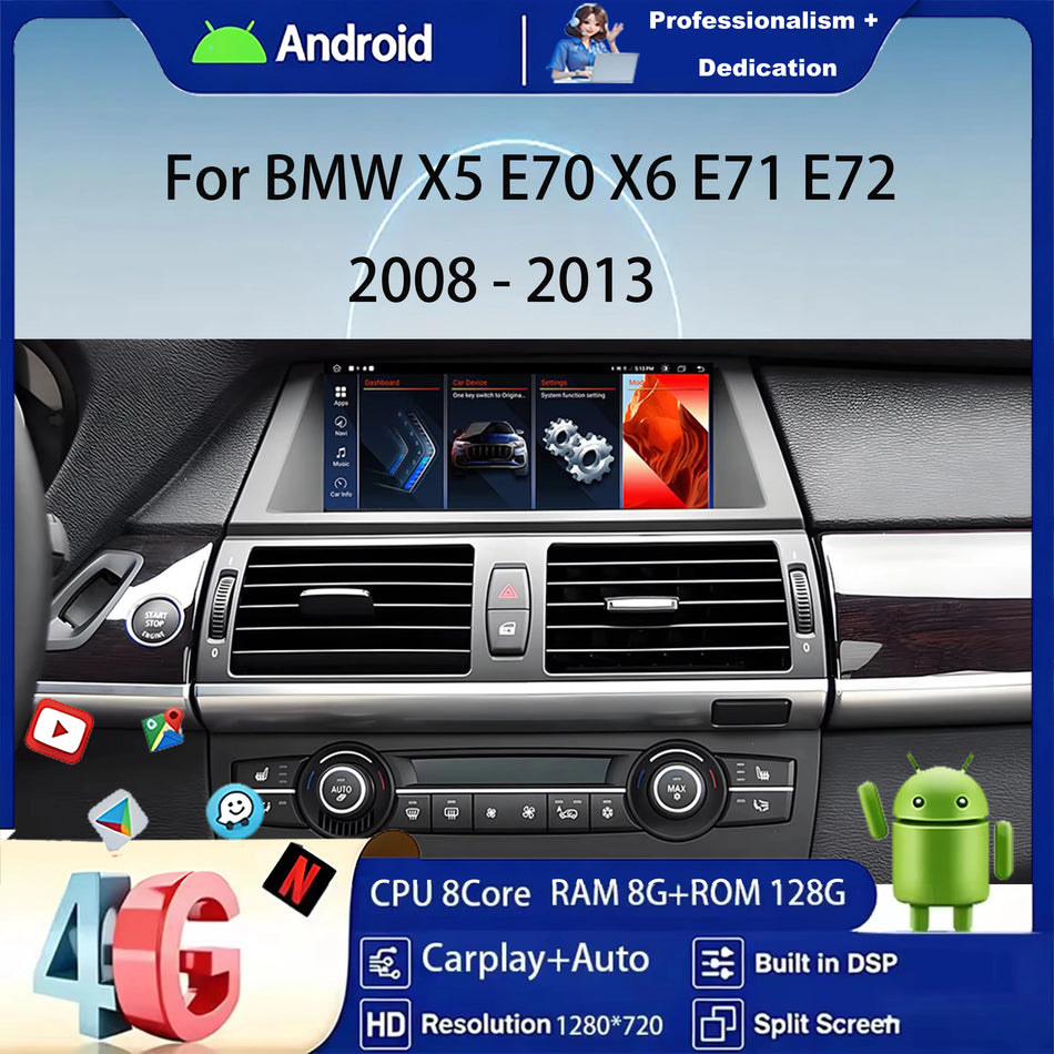 8,8-calowy radio samochodowe Android 15 z GPS do BMW X5 E70 X6 z bezprzewodowym Carplay