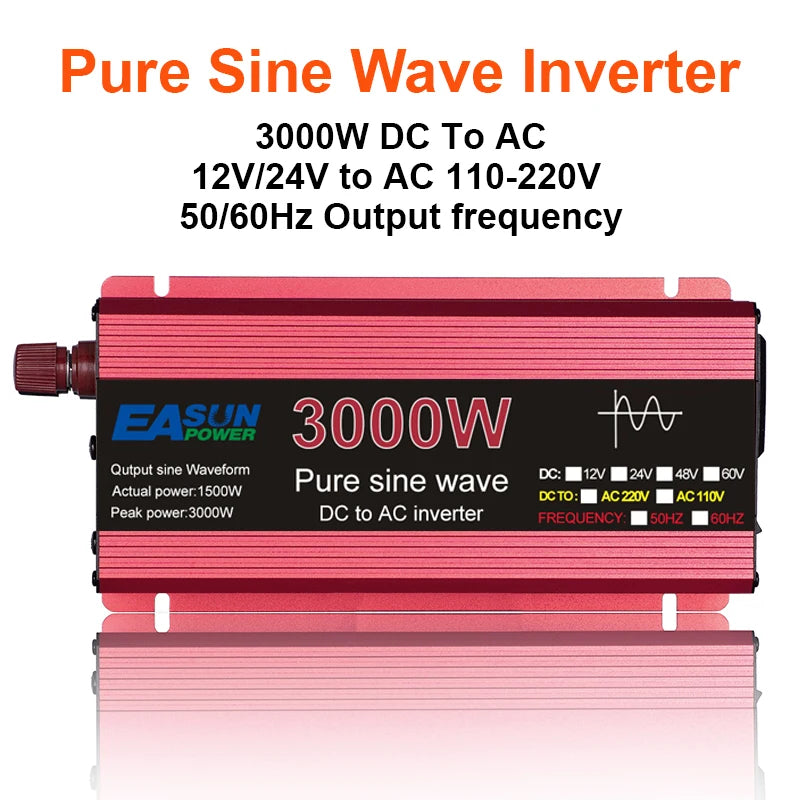 EASUN Inverter 12V/24V To 110V/220V 3KW &ndash; Pure Sine Wave