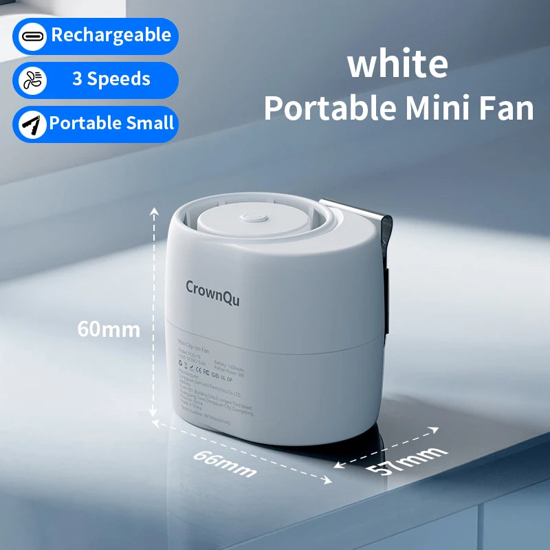 Portable Waist Clip Fan &ndash; 360 Degree Adjustable Strong Wind 1600mAh White
