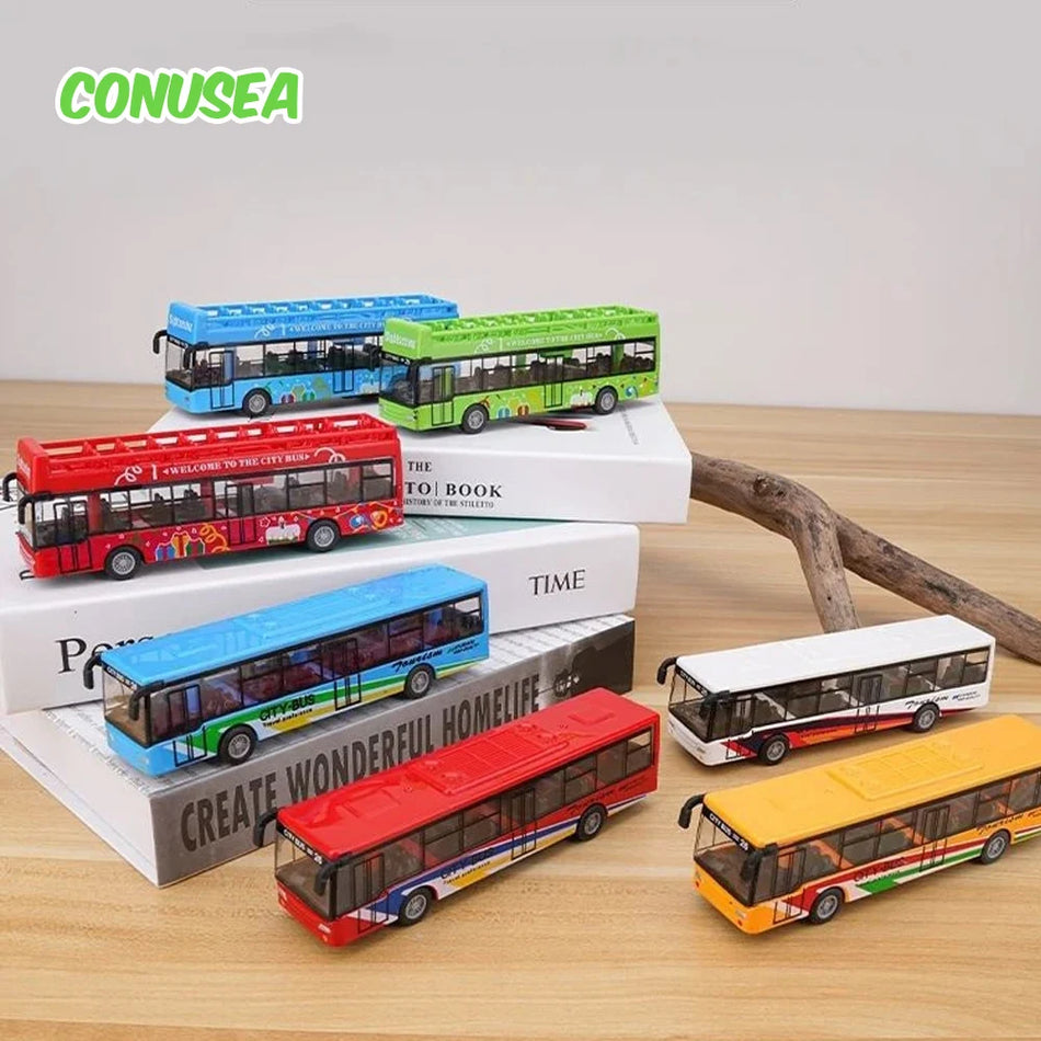 Alloy Car 15Cm Bus Model Diecast Double-Decker Pull Back Vehicle Children's Toy Car Bus Toy Car for Boys Girls Birthday Gifts