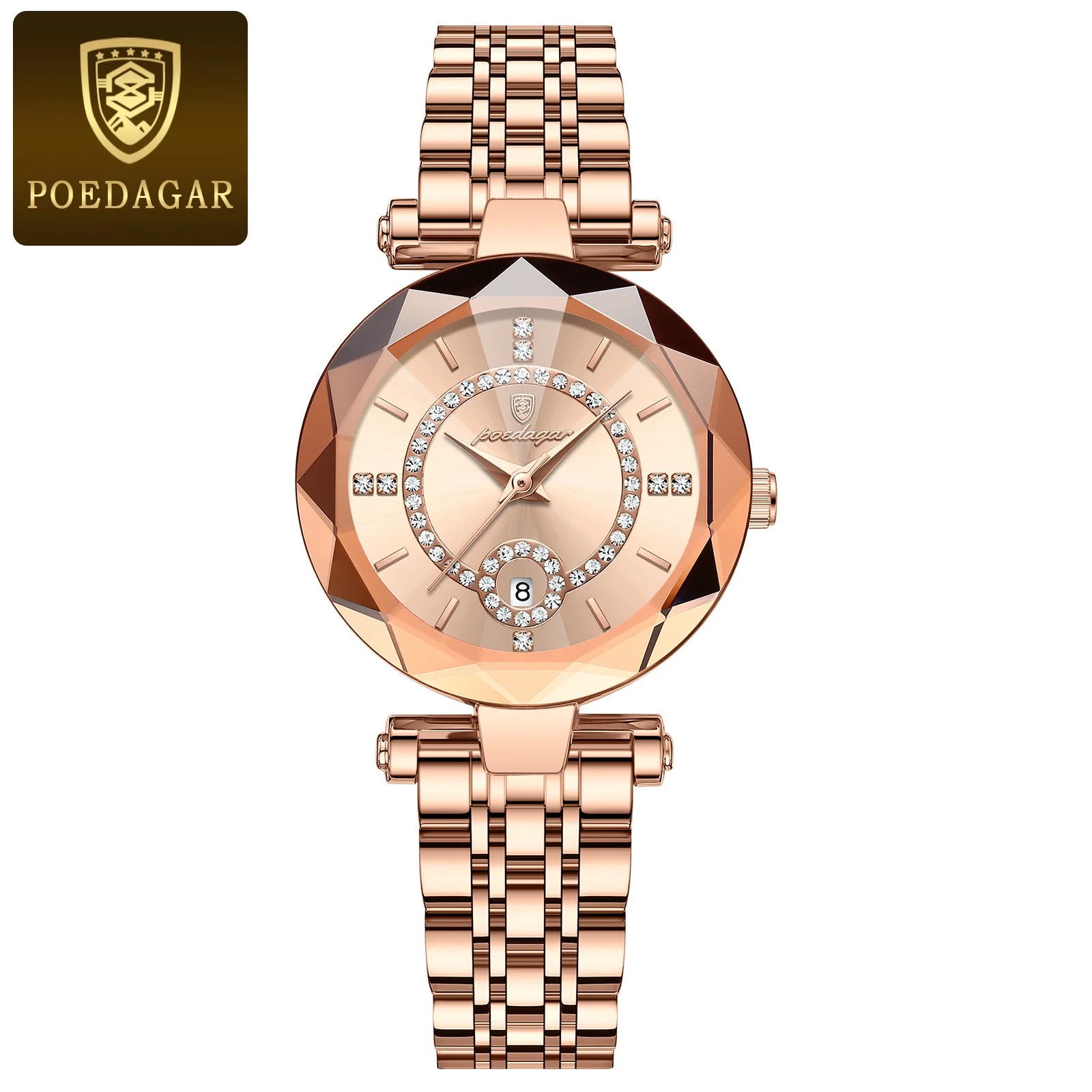 POEDAGAR Women's Luxury Diamond Quartz Watch - Waterproof Stainless Steel Rose Gold Gold