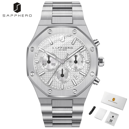 SAPPHERO Men's Watch &ndash; Waterproof Chronograph With Date Silvery-white