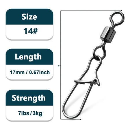 Duo-Lock Snap Swivels - Premium Stainless Steel Fishing Connectors | 50-200 Pieces Size 14  17mm 3kg / 100 Pcs