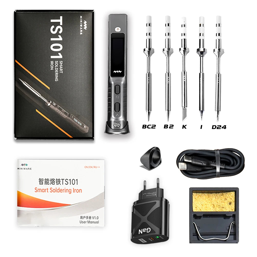 Mini Original TS101 Soldering Iron &ndash; Adjustable Temperature 5Tips Set / UK Plug
