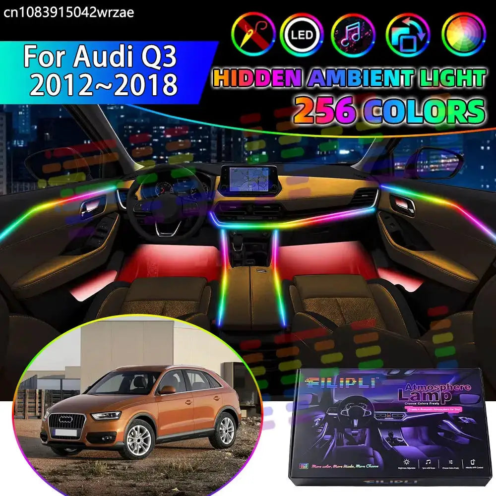 For Audi Q3 2012~2018 8U MK1 1th RGB Car Interior Ambient Lights Strips Breathing Lighting Kit App Control LED strips Auto Parts by InterCyprus Trading Ltd